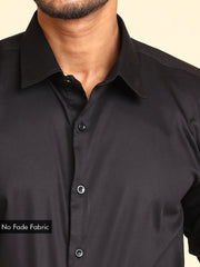 Relaxed Fit Satin Stretch Shirt : Black