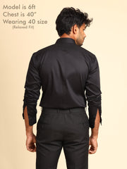 Relaxed Fit Satin Stretch Shirt : Black